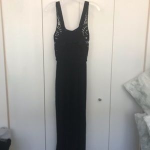 Black maxi with crochet top and smocked back